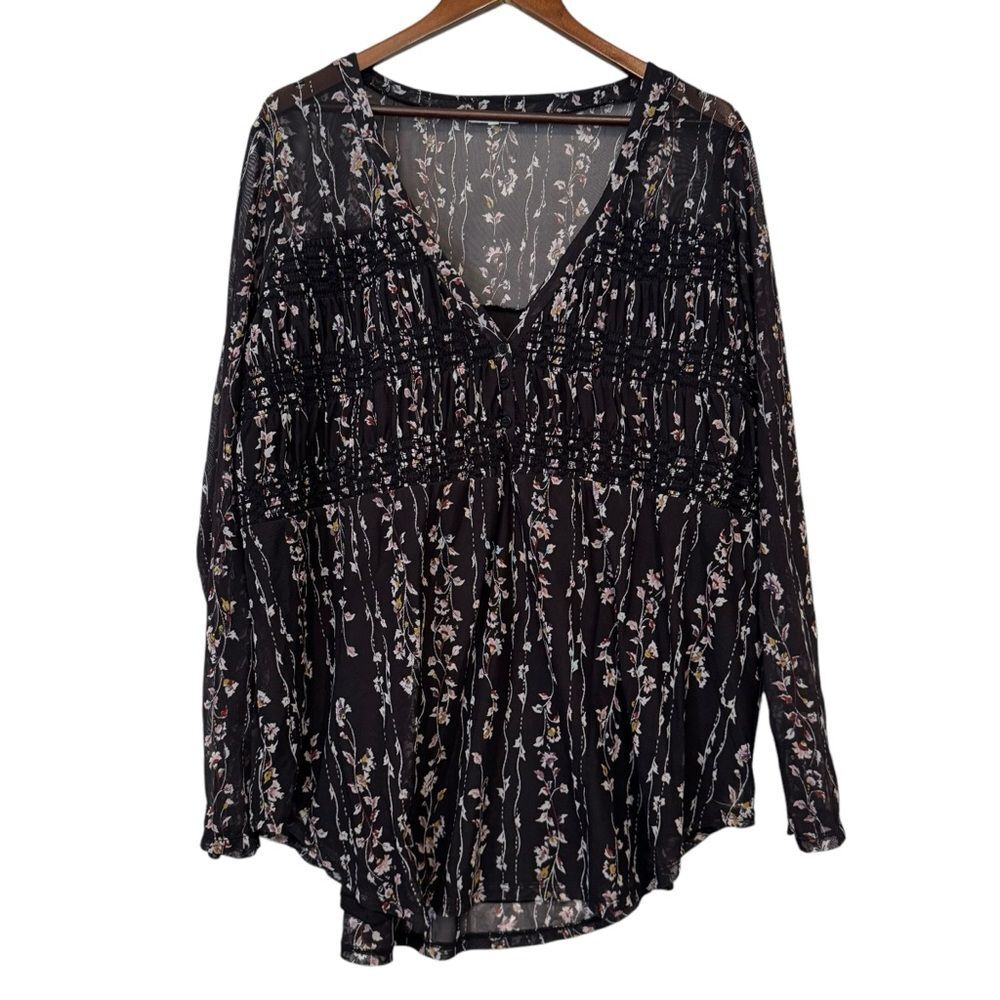 Maurices Black Floral Long Sleeve Button Front Blouse